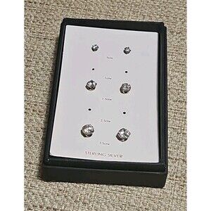 STERLING SILVER CUBIC ZIRCONIA CZ STUD EARRINGS SET Of 3 With BOX